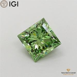 Diamant de laboratoire CVD de 1,00 carat avec certificat IGI, couleur vert vif fantaisie, clarté VS1, taille princesse, pour bague de créateur spéciale - Product Image 1