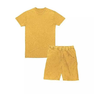 Ensemble short et t-shirt pour homme, logo personnalisé OEM, effet délavé, été, fitness, deux pièces, style streetwear, grandes tailles. - Product Image 2
