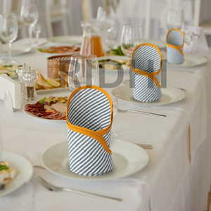 Serviette de table en coton réutilisable et écologique Ridhi Boho, motif carré à rayures bleues avec passepoil jaune, imprimé au bloc, pour la maison et l'hôtellerie - Product Image 4