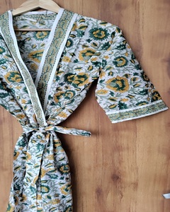 Robe kimono à fleurs en coton, imprimé floral fait main, respirante, manches longues, vêtements de nuit, tailles disponibles - Product Image 5
