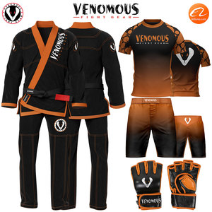 เสื้อรัดกล้ามเนื้อแขนสั้น Venomous Fight Gear สำหรับผู้ชาย แห้งเร็ว ผลิตจากโพลีเอสเตอร์ เหมาะสำหรับฝึกซ้อม MMA BJJ สีส้มดำ พิมพ์ลายแบบ Sublimation - Product Image 6