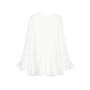 Vestido casual ajustado de mujer, blanco liso, hasta la rodilla, de encaje y malla, estilo bodycon, para fiesta, acampanado, lavable, de algodón bordado - Product Image 1