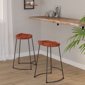 Ensemble de 2 tabourets de bar en bois de manguier naturel massif, taille standard, au design élégant - Product Image 1