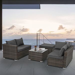 4 pezzi stagionale Set di mobili da giardino in vimini in PE con tavolino in vetro temperato per esterni mobili stagionali - Product Image 4