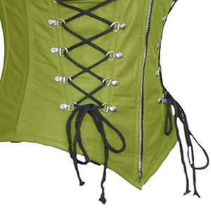 Salva <b>Leather</b> Women's Green Gothic <b>Corset</b> Zipper Closure Lace-Up Front Regular Length Waterproof V-neck 100% <b>Leather</b> Outerwear - Product Image 2