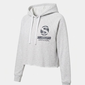 เสื้อฮู้ดดี้โอเวอร์ไซส์แบบครอป ขอบดิบ ผ้าเทอร์รี่ ลุคดิสเทรส ย้อมสีแบบแอซิดวอช ผ้าฝ้าย 100% สกรีนโลโก้ OEM ขายส่ง - Product Image 2