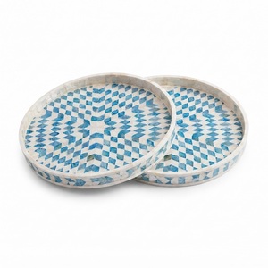 Creative Mother of Pearl Serving Tray Inlaid Capiz Shell Tray Geometric <b>Mosaic</b> Rectangular Ottoman Tray for Home Decor Wholesale - Product Image 5