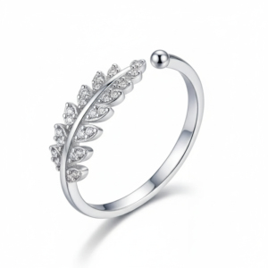 Romantic Leaf Design Ring With Brilliant Cut Stones 925 Silver For Women adjustable Clasp - Product Image 4