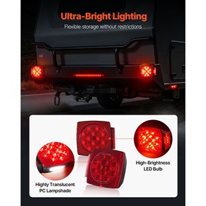 Kit Luci LED 12V Impermeabili per Rimorchio, Luci Posteriori con Stop, Freno, Indicatore di Direzione e Luci Targa, Lente Rossa per Auto - Product Image 3