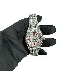 Montre de luxe victorienne en acier inoxydable avec 50 diamants Moissanite Ronda pour hommes et femmes, affichage numérique, résistante à l'eau 10 ATM - Product Image 1