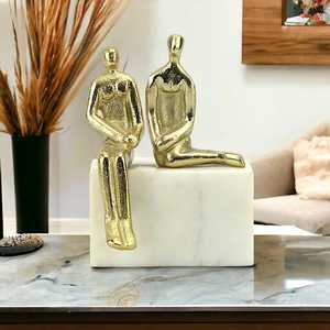 Golden Couple Figurine Aluminium Base Modern Artistic Tabletop Sculpture Handmade Eco-Friendly Durable for Theme Decor Living - Product Image 4