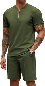 Conjunto de Verano para Hombre, Camiseta de Punto con Media Cremallera y Pantalones Cortos a Juego, Ligero, Transpirable, 100% Poliéster, Venta al Por Mayor de Fábrica - Product Image 2