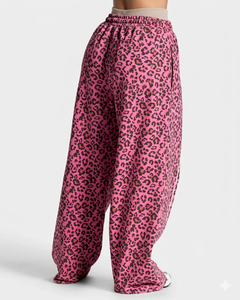 Custom Pink & Black Leopard Print Oversized Contrast Pipping Women <b>Tracksuit</b> Pullover Contrast Lining Hoodie & Jogger For Womens - Product Image 5