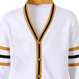 Cardigan blanc pour femme, col en V, manches longues, style vintage, en laine/acrylique tricoté, anti-rétrécissement, boutons sur le devant, poches, coupe classique - Product Image 5