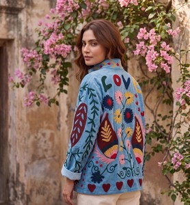 Traditional Textile Artistry Winter Blazer Bohemian Love Embroidered <b>Coat</b> <b>Velvet</b> Suzani Jacket <b>Women's</b> Boho Statement Outerwear - Product Image 1
