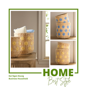 Dai Ngan Dzung <b>Bathroom</b> Storage Vintage Round Seagrass <b>Basket</b> Foldable Woven Three-Layer Customizable Capacity 50x40x30cm - Product Image 4