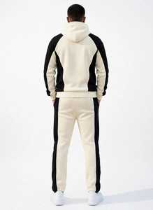 ONETEN APPAREL Conjunto Deportivo Casual de Otoño para Hombre, con Capucha y Cremallera, Bloques de Color Crema y Negro, Manga Larga - Product Image 6
