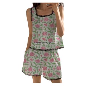 Conjunto de Pijama de Algodón de Alta Calidad con Encaje para Mujer, Suave, Estampado Floral, Sin Mangas, Primavera/Verano, ¡Gran Oferta! - Product Image 3