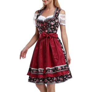 Costume 3 pièces pour femme, style bavarois allemand, robe Dirndl en mousseline de soie tissée avec dentelle et boutons, directement de l'usine - Product Image 3
