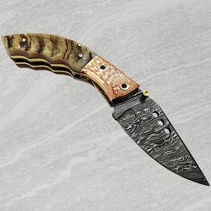 Couteau de poche pliant à double lame en acier Damas de haute qualité, fait main sur mesure, service OEM, pour le camping avec étui - Product Image 4