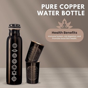Pure Copper Water <b>Bottle</b> With Chakra Design Bohemian Style Portable Travel Drinkware - Product Image 1