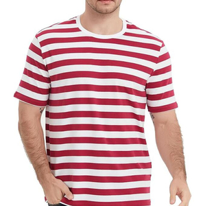 T-shirt en coton à manches courtes rayé bleu et blanc pour homme, col rond, coupe classique, jersey décontracté - Product Image 4