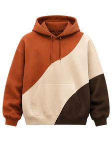 Sweat-shirt à capuche en polaire color block pour homme, style streetwear décontracté, coupe classique, respirant, 100% coton - Product Image 1