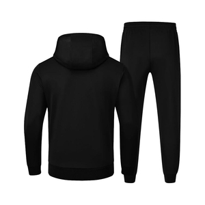 <b>Mens</b> Black Hooded Tracksuit Set Full Sleeve Solid Color Casual Joggers With Side Pockets Autumn Wear Breathable Polyester - Product Image 2
