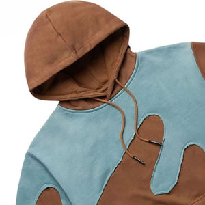 Sweat-shirt à capuche patchwork pour homme, coton lourd de qualité supérieure, coupe oversize, style streetwear, couleurs contrastées - Product Image 3