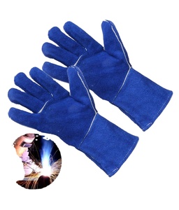 Guantes de soldadura azules Cuero dividido de vaca Resistente al calor Puño largo Soldador grueso Guantes DE TRABAJO protectores de mano - Product Image 3