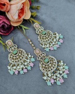 Radiant Cut Stone Choker Necklace <b>Set</b> With Matching Earrings And Mangtika Antique <b>Gold</b> Plated Fashion Ethnic <b>Jewellery</b> Wholesale - Product Image 3