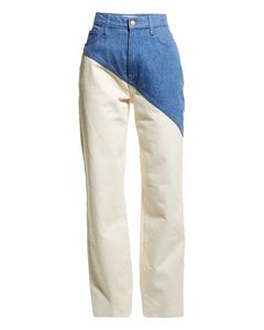 Pantalon moto asymétrique taille haute en jean et cuir patchwork, coupe skinny, fermeture éclair, longueur intégrale pour femme - Product Image 4