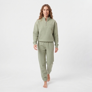Women's Oversized Heavyweight Half <b>Zip</b> <b>Sweatshirt</b> Wide Leg Pants Matching Set Solid Color Streetwear Activewear Casual Fashion - Product Image 3