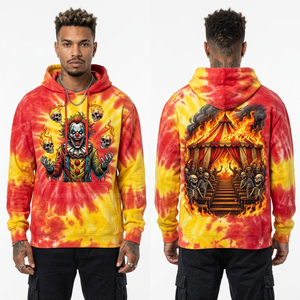 Sweat à capuche tie-dye motif Clown Maléfique Cirque, Streetwear pour homme, Sweat-shirt oversize, Fabricant sur mesure, Pull imprimé flamme - Product Image 1