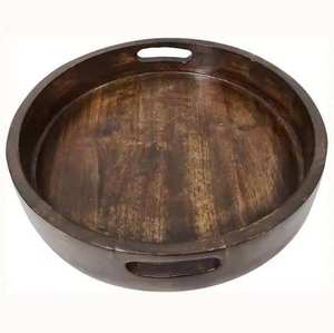 Plateau de service moderne et élégant en bois d'acacia écologique à motif carré pour hôtels de luxe et réceptions, certifié et en stock - Product Image 2