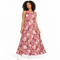 Robe longue décontractée d'été pour femme, rose poudré, à motifs floraux, sans manches, col rond, coupe trapèze – Fournisseur de vêtements en gros OEM ODM