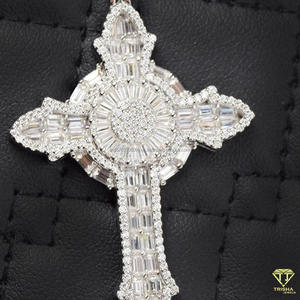 Luxury <b>Cross</b> Pendant with Moissanite and Rhodium Plated 925 Sterling Silver Necklace Hip Hop Style GIA Certified - Product Image 4