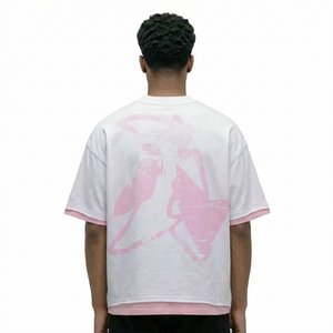 เสื้อยืดโอเวอร์ไซส์พิมพ์ลายสีชมพู สไตล์สตรีท คอกลม แขนสั้น ผ้าเจอร์ซีย์คอตตอน สำหรับผู้ชาย รุ่น Custom Loyalty Over Love - Product Image 3
