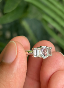 Three Stone Diamond <b>Ring</b> 925 Silver Prong Setting Emerald Cut Classic Engagement Women's Jewelry - Product Image 4