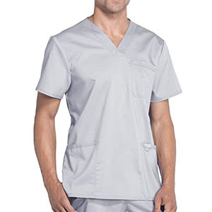 Ensemble d'uniformes médicaux personnalisés pour hommes, confortables et respirants, à col en V, en tissu tissé 100% coton, avec détection par radiofréquence - Product Image 1