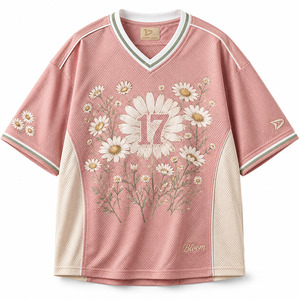 เสื้อเจอร์ซีย์กีฬาตาข่ายขนาดใหญ่พิเศษสำหรับผู้ชาย สไตล์ Y2K ย้อนยุค ลายดอกเดซี่สีชมพูอมเทา ผ้าโพลีเอสเตอร์ระบายอากาศได้ดี - Product Image 2