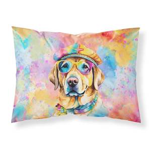 Jaune Labrador Hippie Dawg oeuvre décorative taie d'oreiller légère et Super douce facile à entretenir taille Standard housse de coussin - Product Image 1