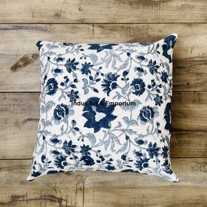 Housse de coussin carrée décorative en toile de coton imprimée à la main en Inde, 40 x 40 cm - Product Image 2