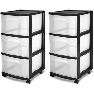 Set di 2 Carrelli Portaoggetti Neri a 3 Cassetti, Organizzatore in Plastica per Armadio - Product Image 1