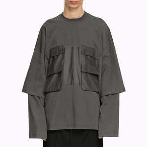 T-shirt cargo multi-poches à manches longues pour homme, coupe oversize, style techwear streetwear, en coton épais, hip hop, utilitaire - Product Image 1