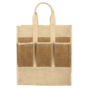 Sac en jute écologique avec poignées et fermeture éclair pour les courses et les cadeaux, sac de shopping en jute naturel avec poches avant, sac de rangement pour vêtements - Product Image 2