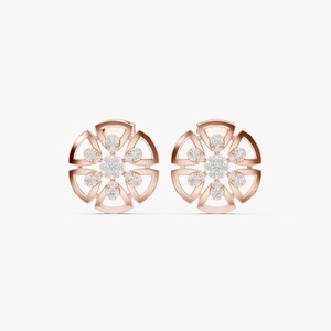 Pendientes de Oro Amarillo de 9K con Diamantes Cultivados en Laboratorio de 0.516CT, Diseño de Racimo Floral, Corte Brillante Redondo, Joyería Fina al por Mayor - Product Image 3