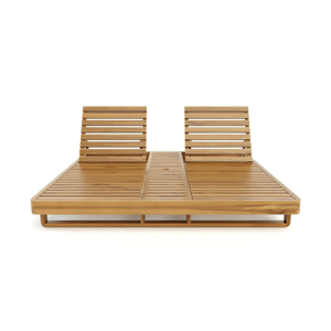 Chaise longue double en teck pour patio, lit de jour extérieur, mobilier de piscine avec dossiers réglables - Product Image 1