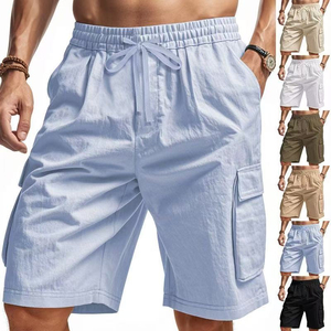 <b>Men's</b> Gray <b>Cargo</b> <b>Shorts</b> Mid Waist Drawstring Quick Dry Oxford Fabric Casual Bermuda <b>Shorts</b> With Pockets - Product Image 2