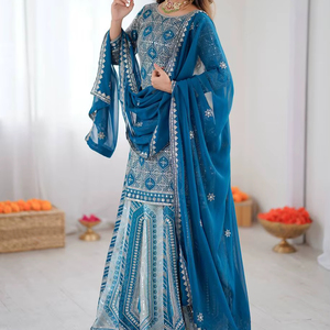 Premium Designer Readymade <b>Top</b>-Lehenga-Dupatta Collections 2026 Faux Georgette Stretchable Wrinkle-Free Party Wear for Women - Product Image 1